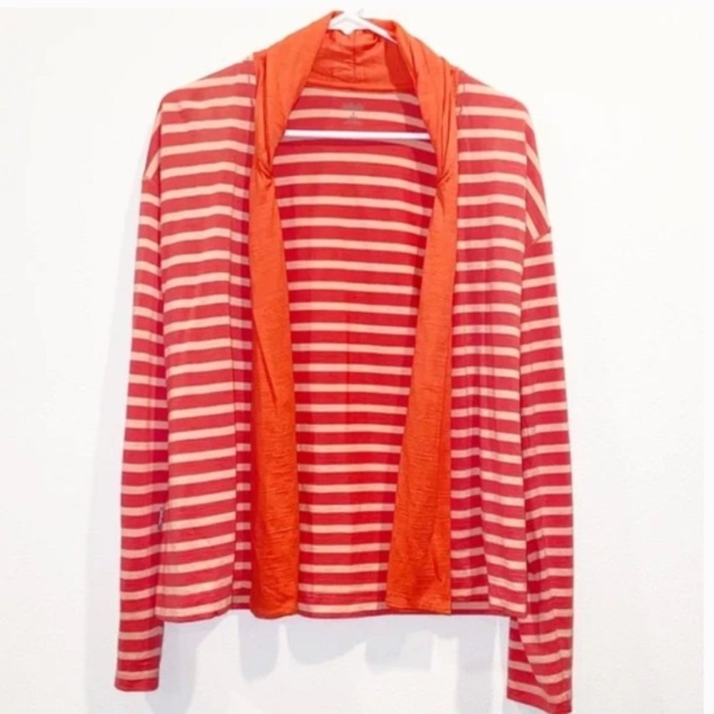 DONATING SOON Icebreaker Merino Wool Villa Coral Striped Wrap Cardigan